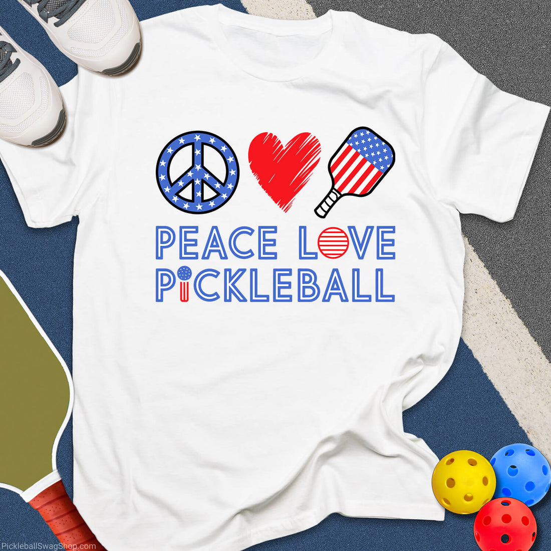 USA Peace Love Pickleball T-Shirt